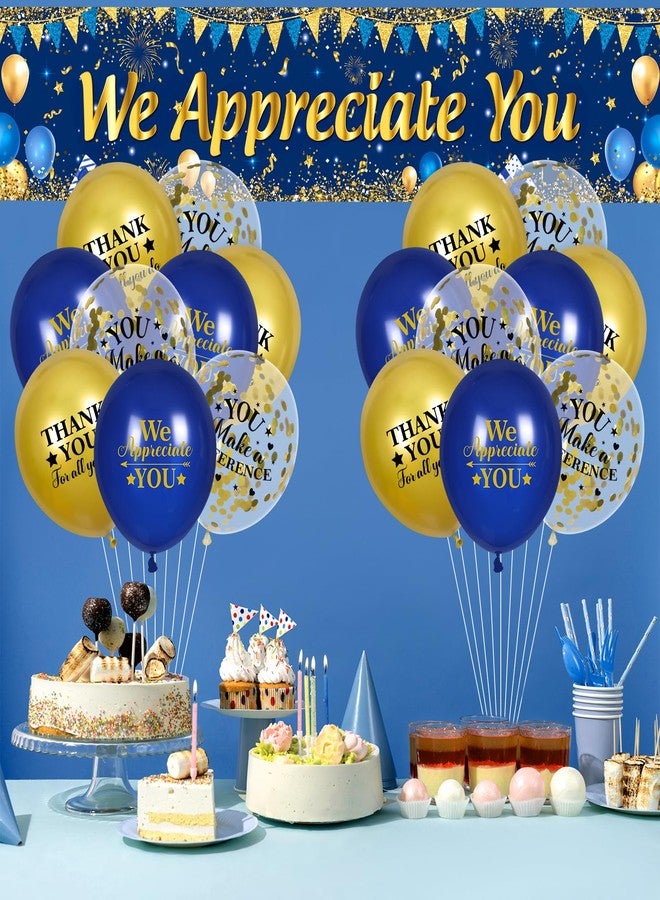 Yoirrat We Appreciate You Decorations Blue Gold Appreciate You Banner Yard Sign with 18 Pcs Balloons Thank You for All You Do Banner Employee Staff Appreciation Gifts Teacher Doctor Appreciation Party Decor - Image 2